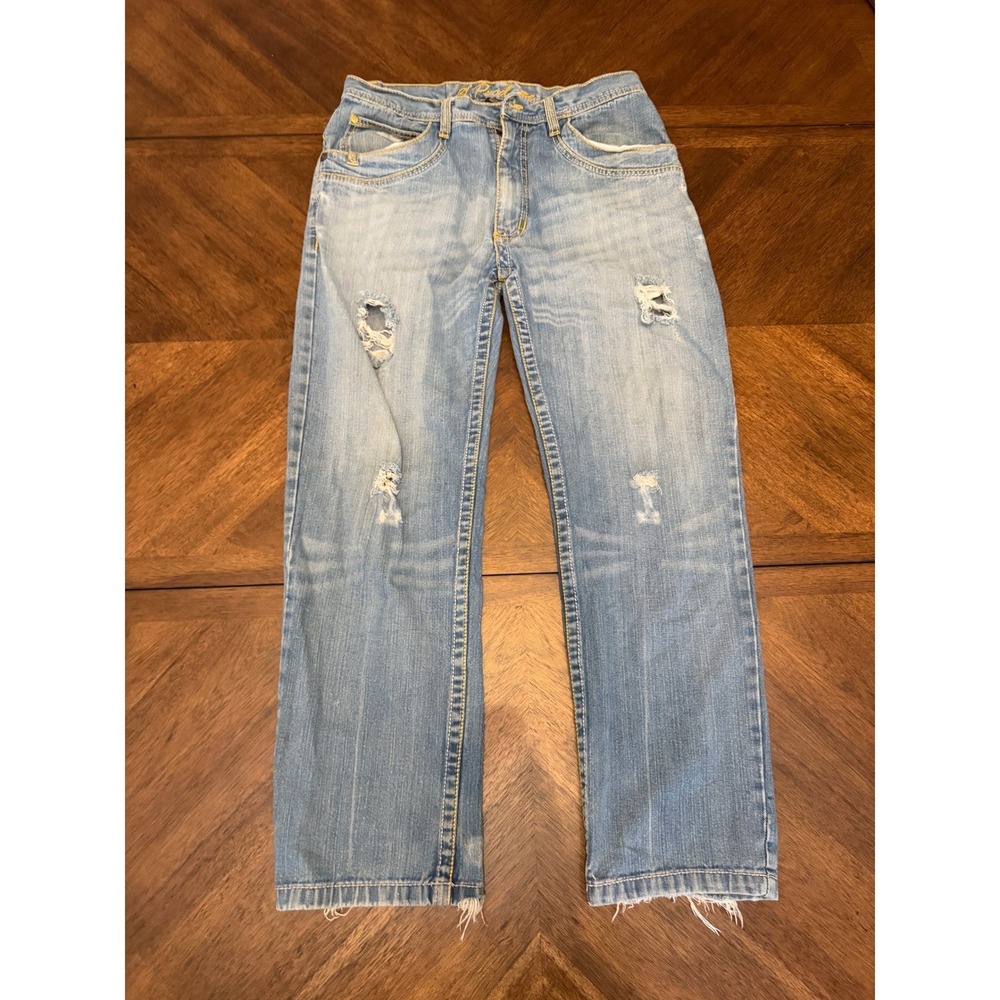 Rock & Republic Mens Distressed Straight Leg Jeans Light Wash Ripped Denim